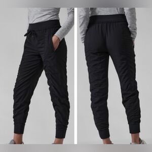Athleta Attitude Jogger Pants Black Shirred Sides High Waist Size 4/S